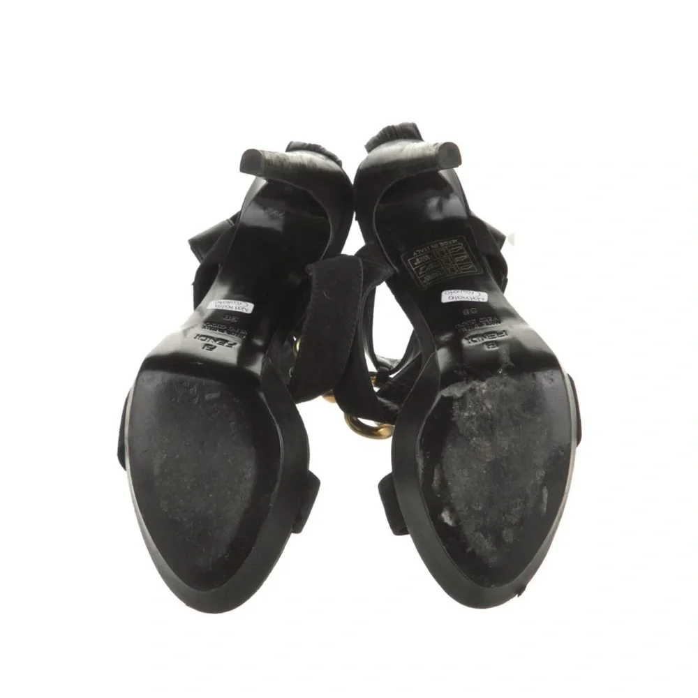 Fendi Zucca FF Logo Black High Heel Platform Sandals with Gold Chain Detail - Picture 2 of 2